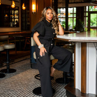 Lady Stay Goal'd Black Wide Leg Jumpsuit