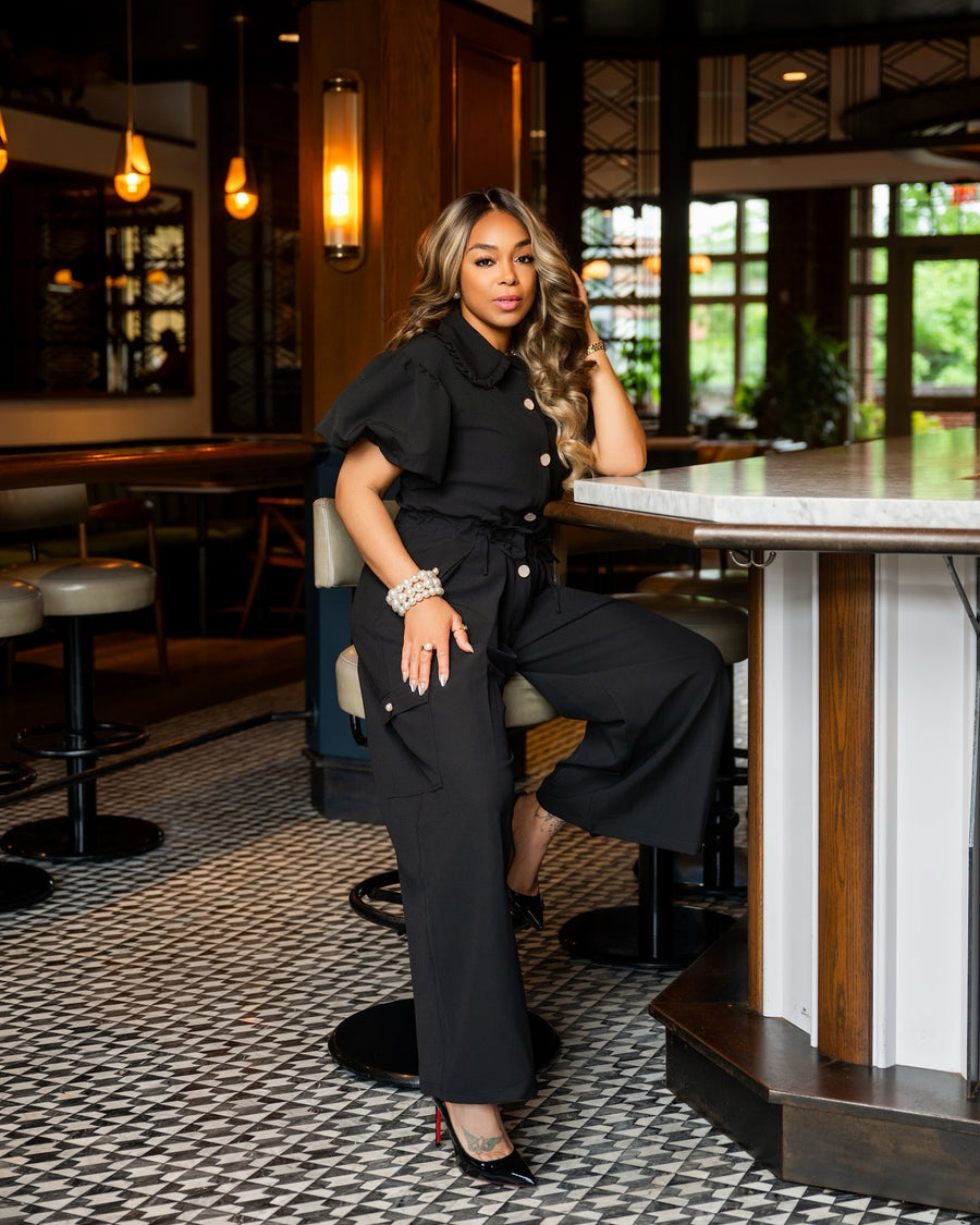 Lady Stay Goal'd Black Wide Leg Jumpsuit